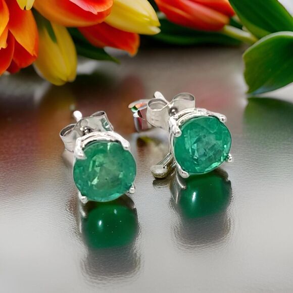 Natural Emerald Stud Earrings 14k White Gold 1.93 Carats Certified $1,995 121155 - Picture 10 of 12